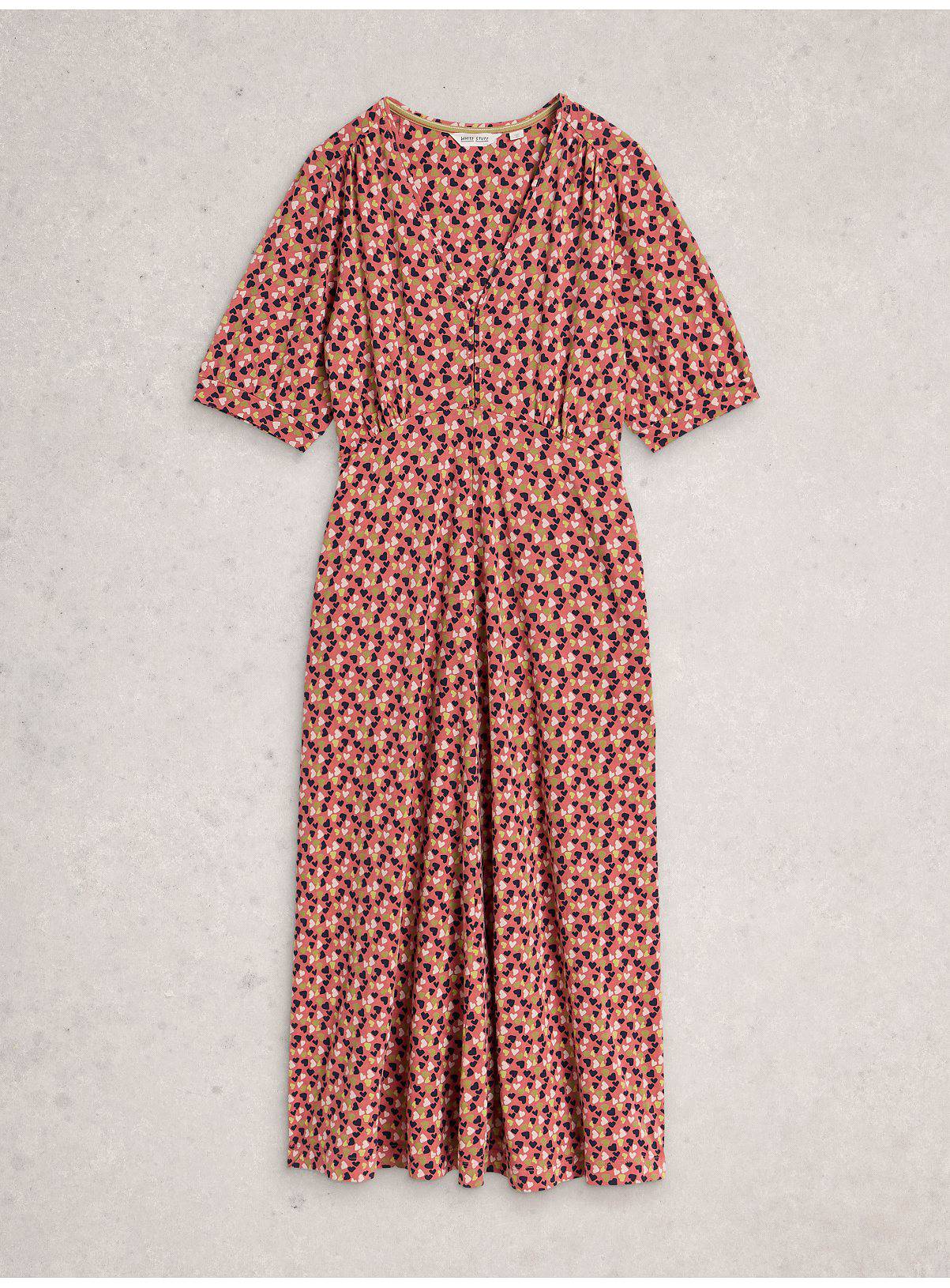 WHITE STUFF Megan Jersey Heart Print Dress Pink 8 - Image 5