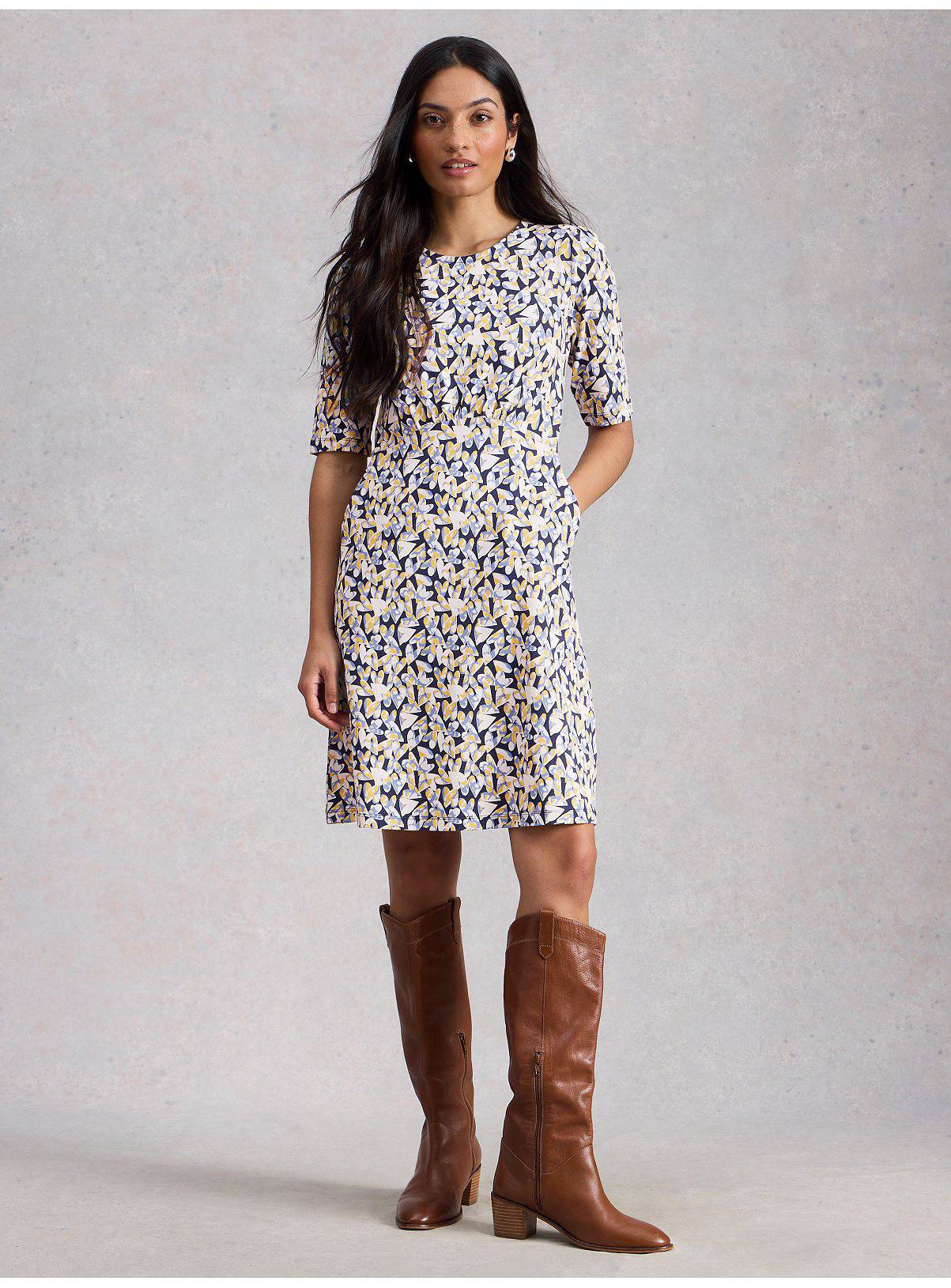 WHITE STUFF Olivia Jersey Dress Blue Heart Print 18 - Image 1