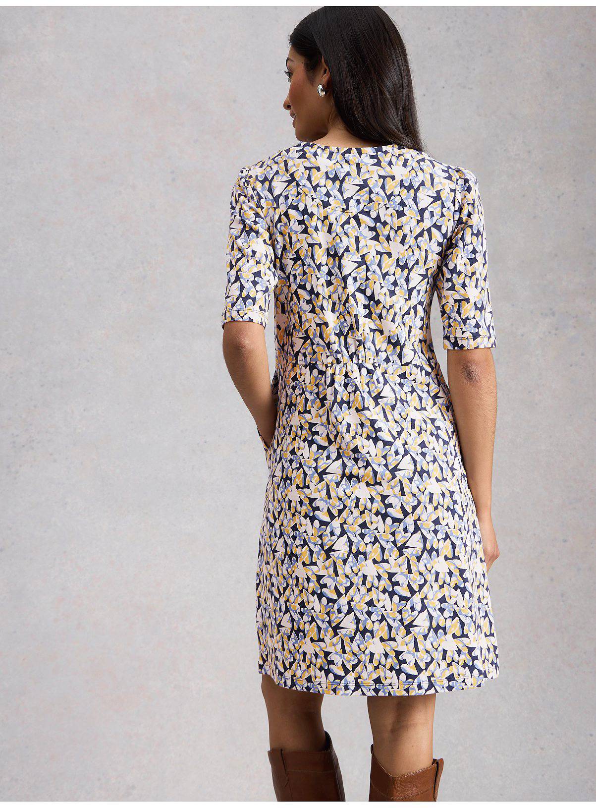 WHITE STUFF Olivia Jersey Dress Blue Heart Print 18 - Image 2