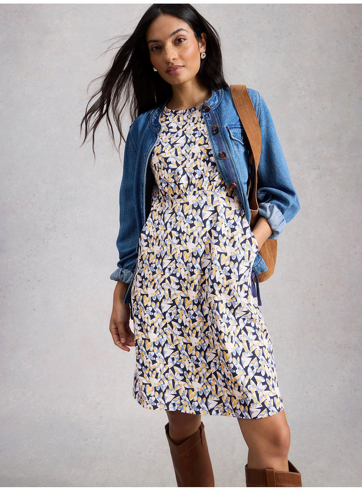 WHITE STUFF Olivia Jersey Dress Blue Heart Print 18 - Image 3 thumbnail