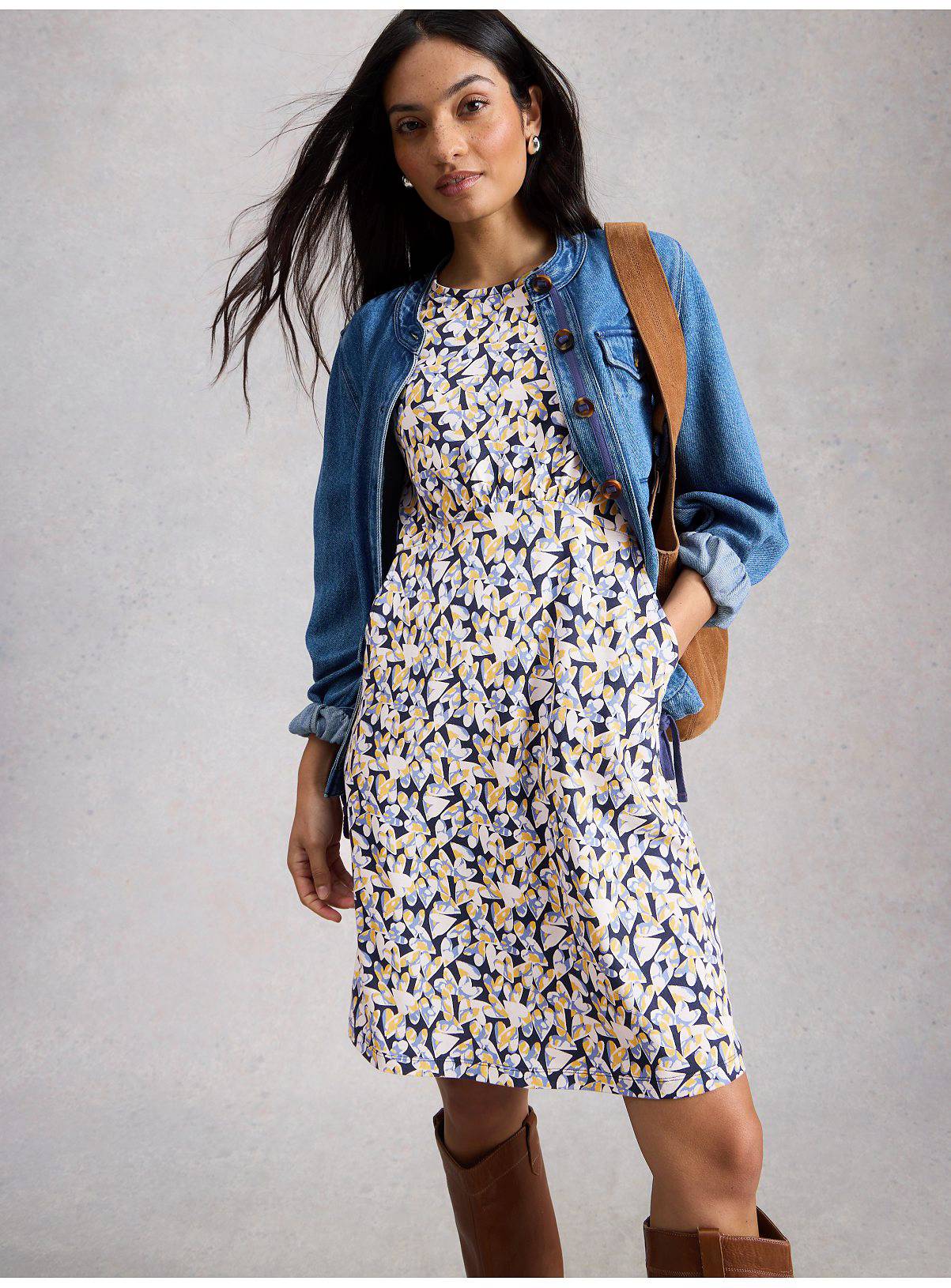 WHITE STUFF Olivia Jersey Dress Blue Heart Print 18 - Image 3