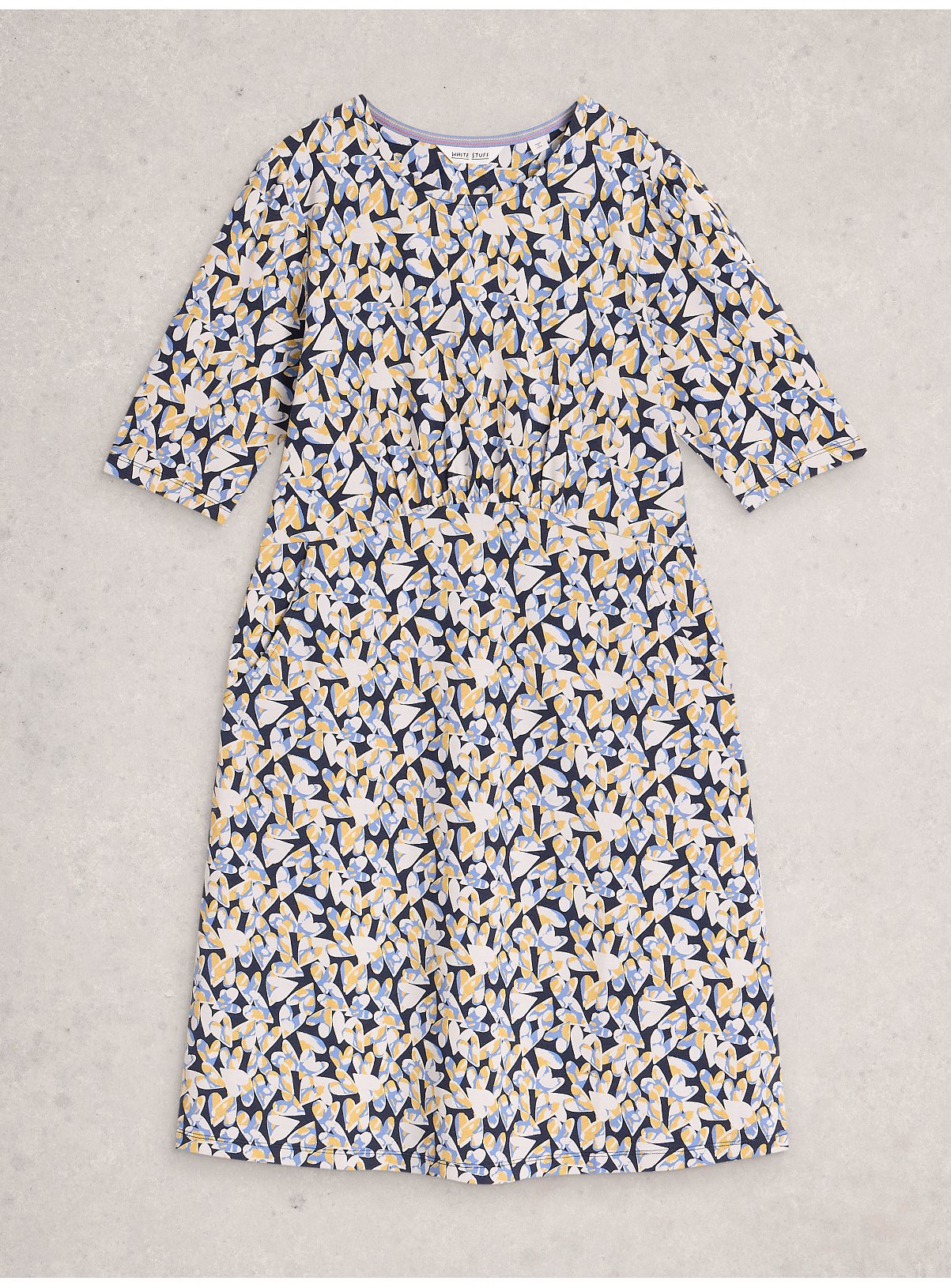 WHITE STUFF Olivia Jersey Dress Blue Heart Print 18 - Image 5 thumbnail