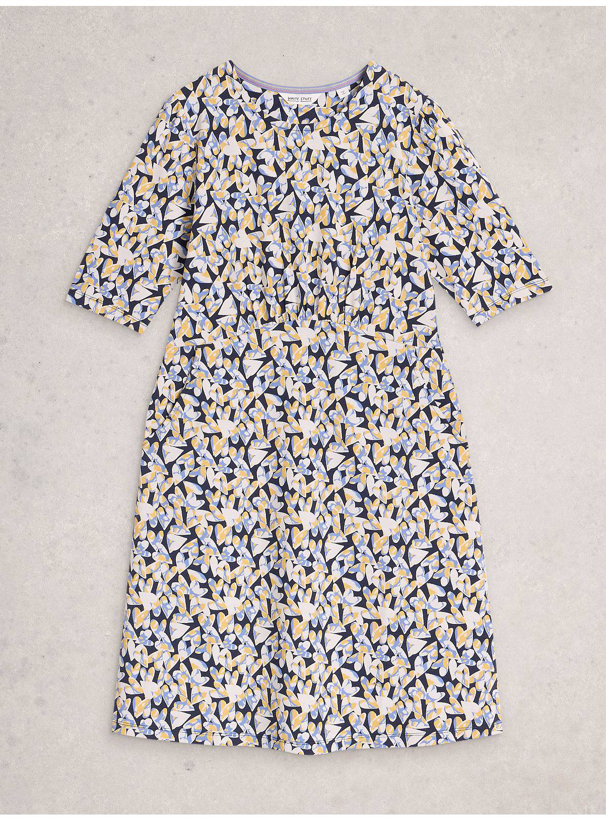 WHITE STUFF Olivia Jersey Dress Blue Heart Print 18 - Image 5