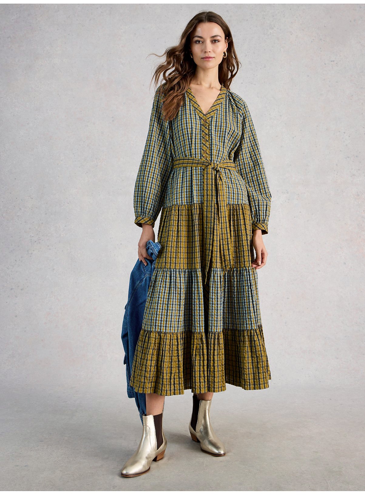 WHITE STUFF Clementine Check Midi Dress 18 - Image 1 thumbnail