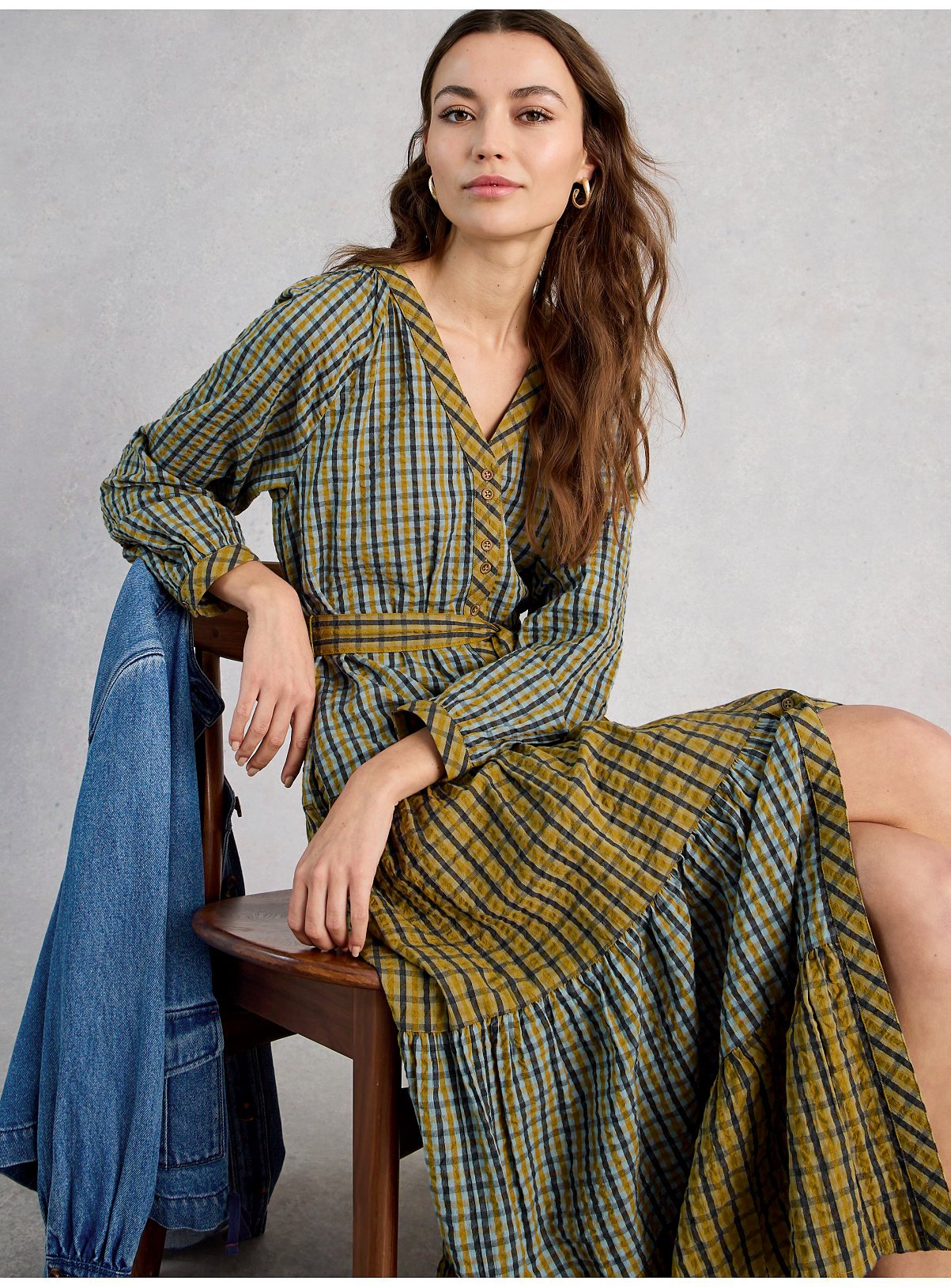 WHITE STUFF Clementine Check Midi Dress 18 - Image 3 thumbnail