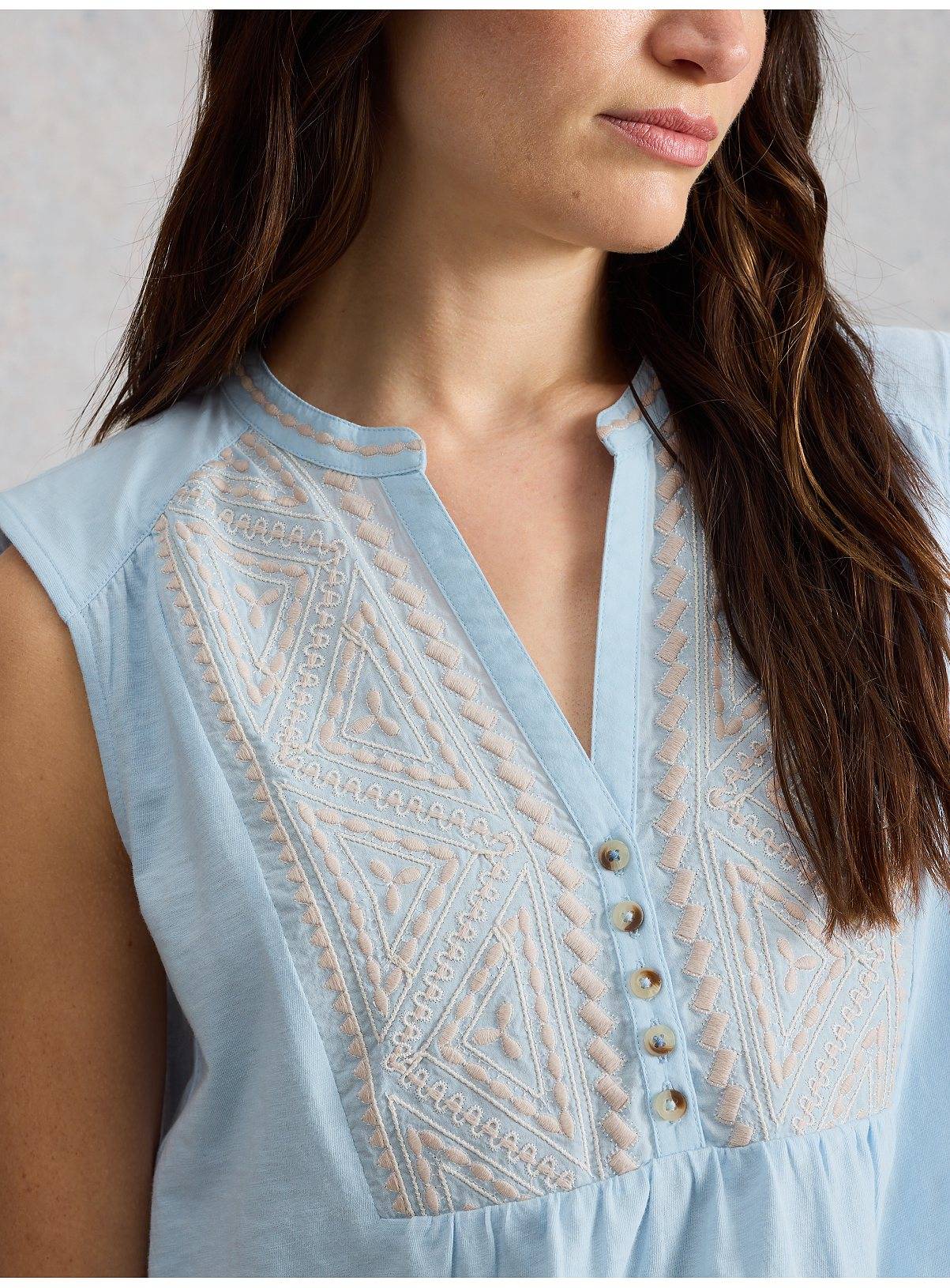 WHITE STUFF Peony Embroidered Sleeveless Shirt 12 - Image 3