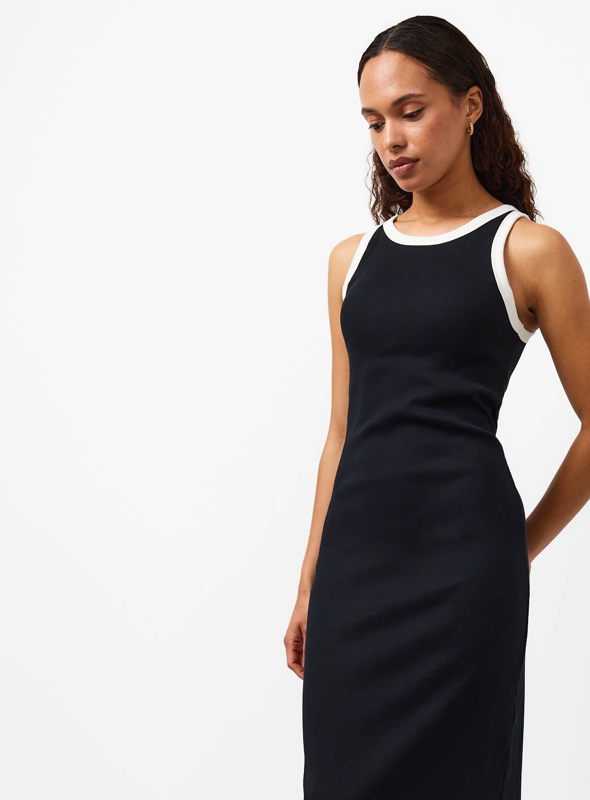 Black Built In Bra Midi Sleeveless Column Dress 20 - Image 2