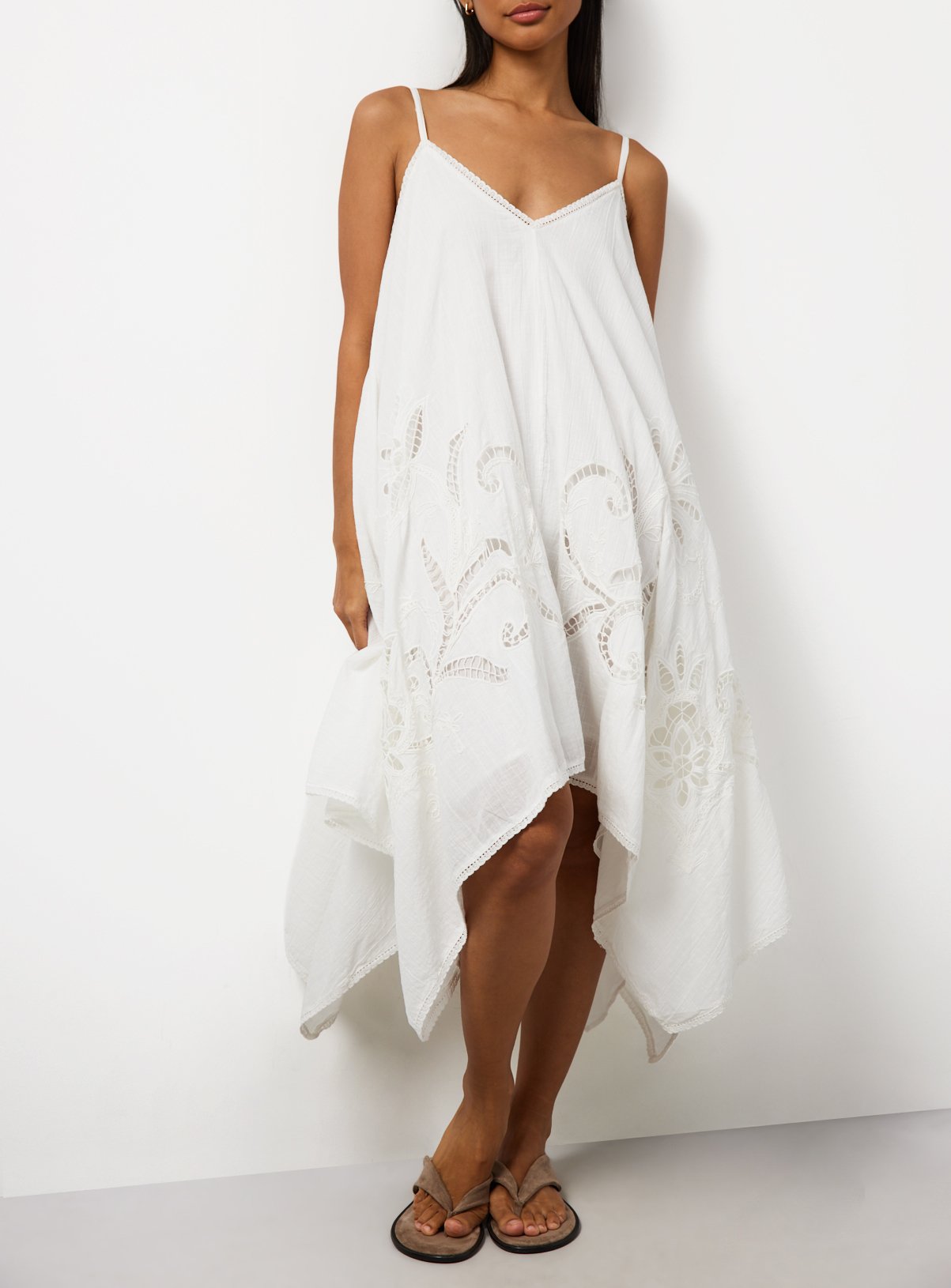Buy White Lace Cutwork Detail Hanky Hem Cami Dress 18 | Midaxi | Tu