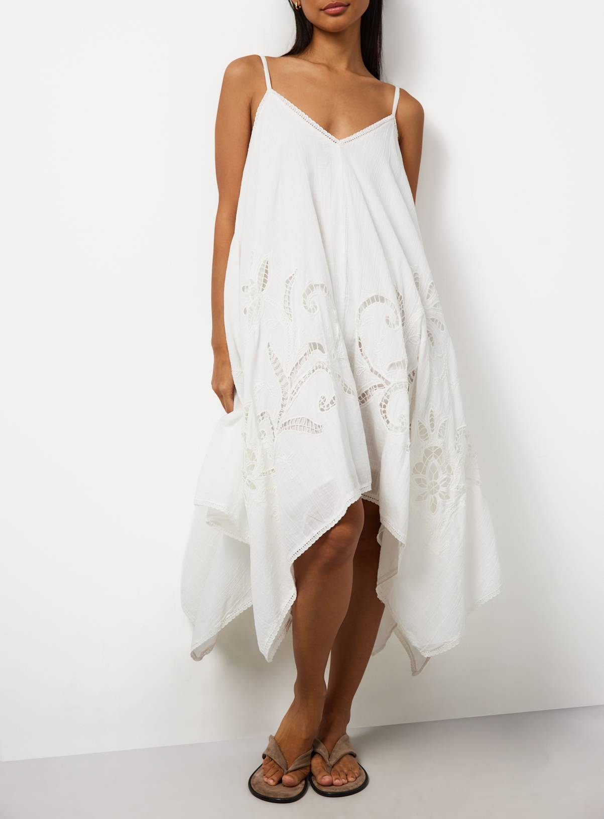 White Lace Cutwork Detail Hanky Hem Cami Dress 6 - Image 2