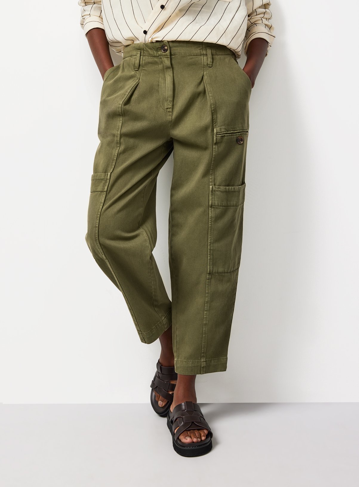 Khaki Twill Barrel Leg Cargo Trousers 8 - Image 1 thumbnail