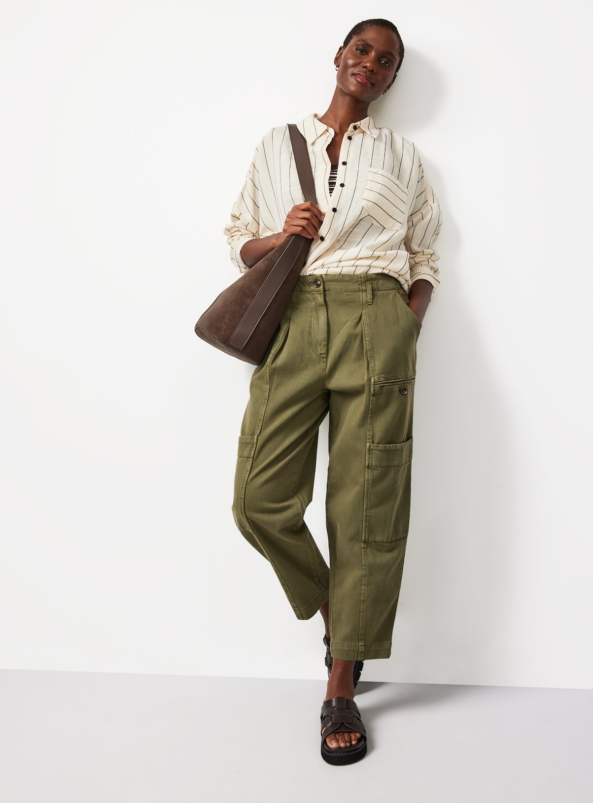Khaki Twill Barrel Leg Cargo Trousers 8 - Image 2 thumbnail