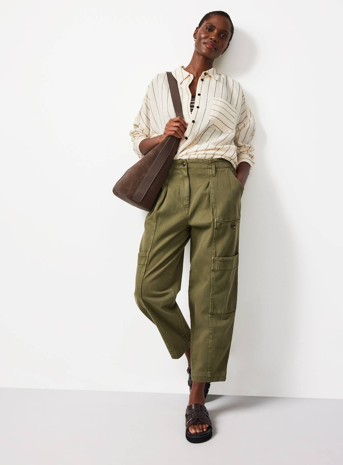 Khaki Twill Barrel Leg Cargo Trousers 8 - Image 2