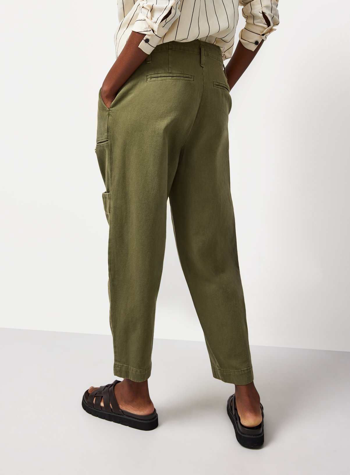 Khaki Twill Barrel Leg Cargo Trousers 8 - Image 3 thumbnail
