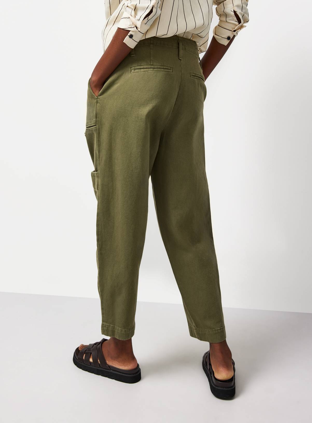 Khaki Twill Barrel Leg Cargo Trousers 8 - Image 3