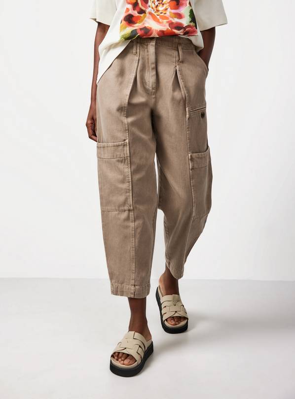 Stone Twill Barrel Leg Cargo Trousers 14
