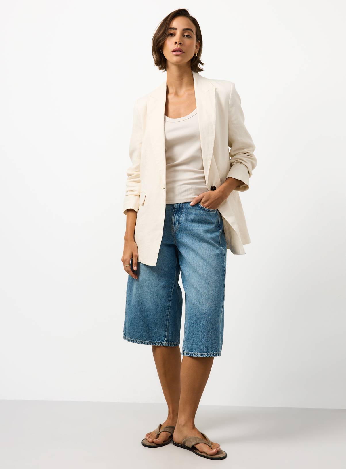 Cream Linen Longline Blazer 16 - Image 2