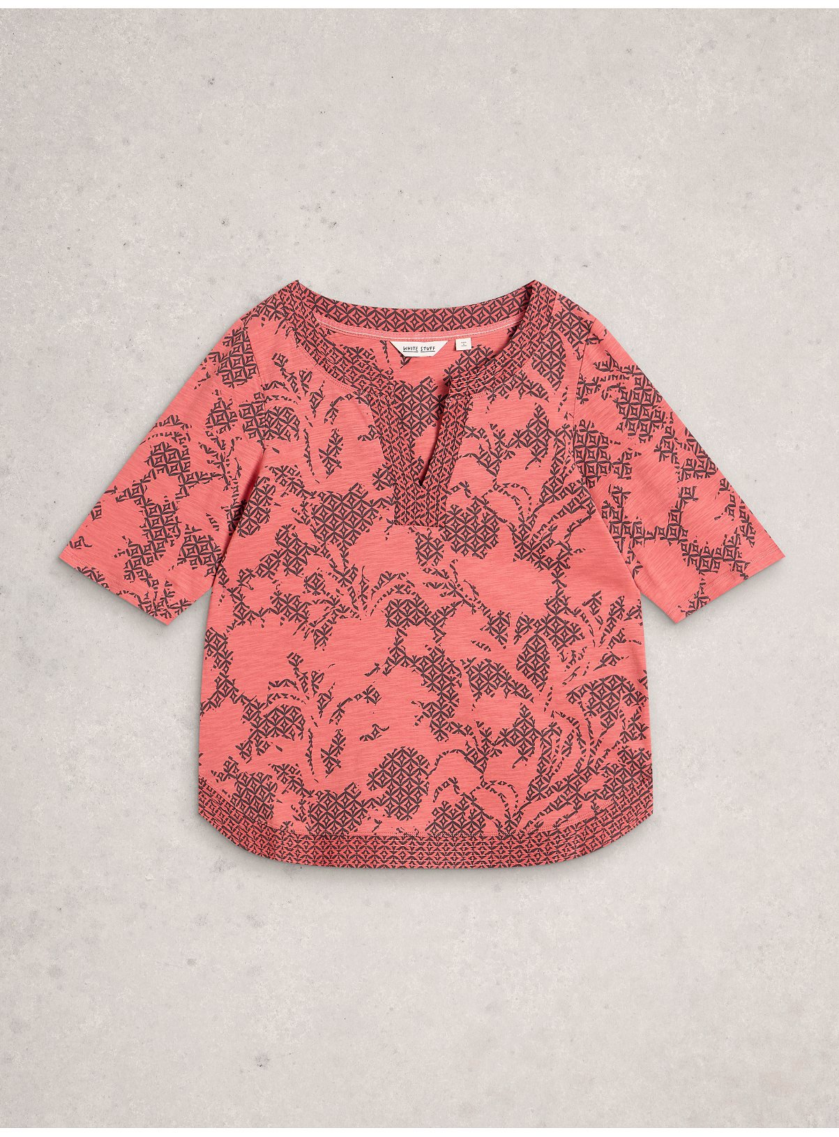 WHITE STUFF Weaver Notch Neck T Shirt Pink 12 - Image 5 thumbnail