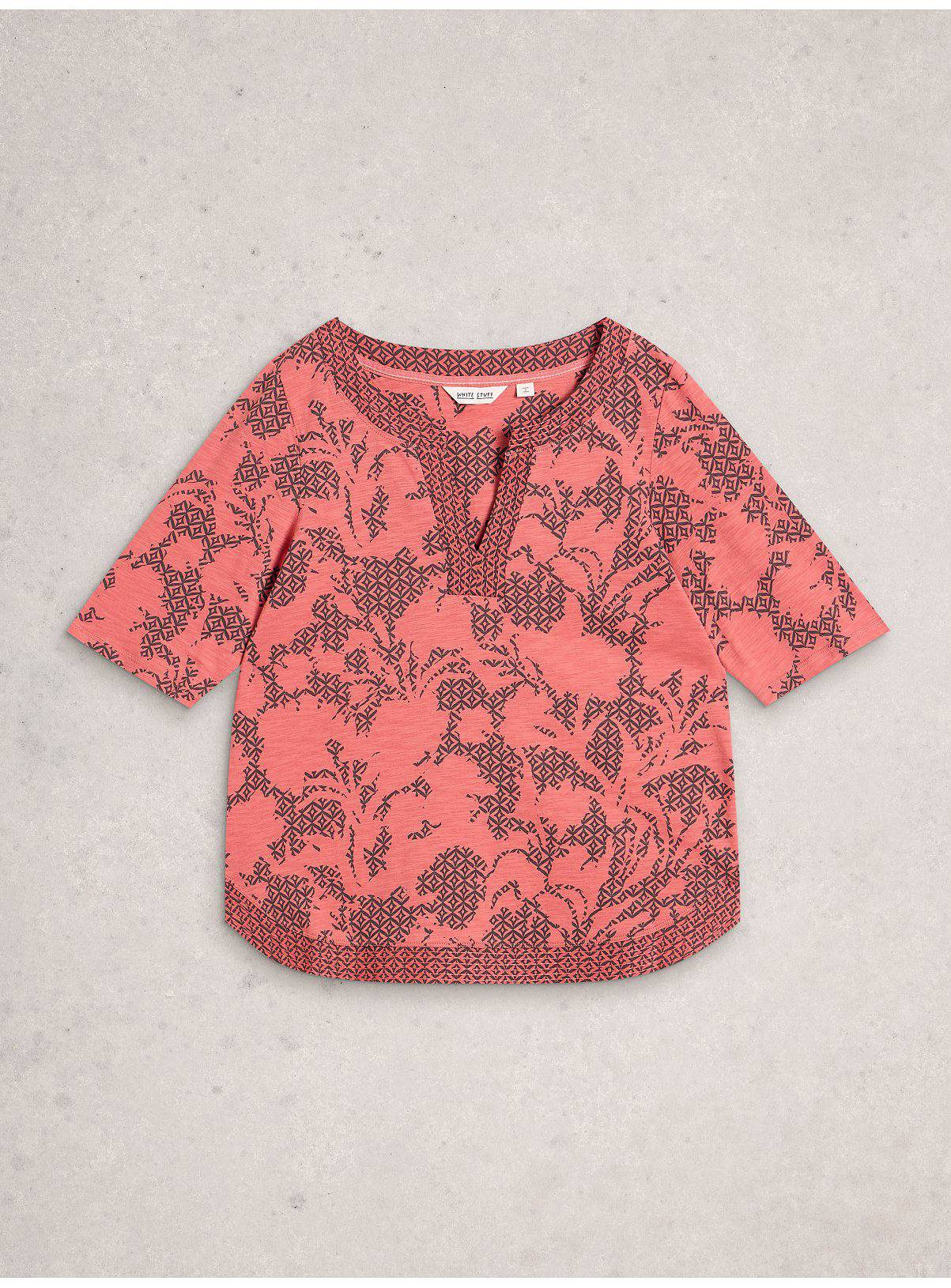 WHITE STUFF Weaver Notch Neck T Shirt Pink 12 - Image 5