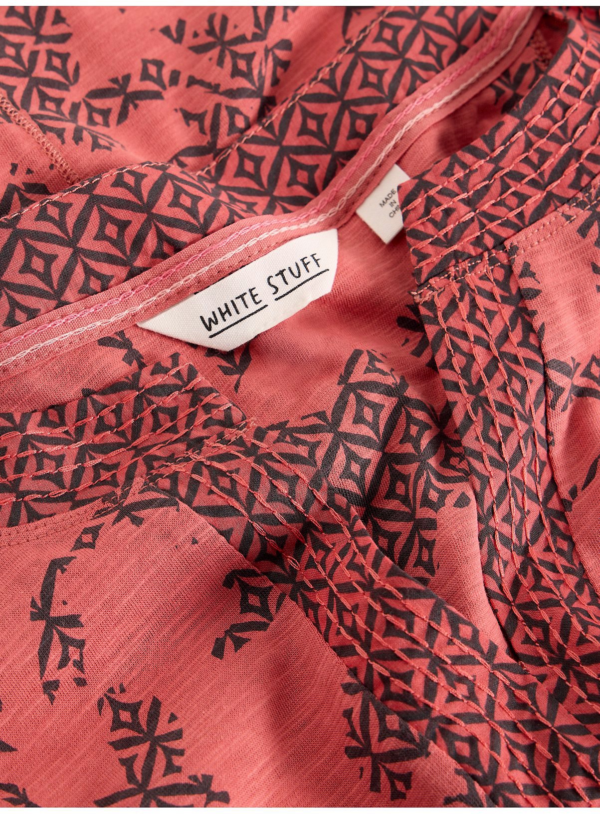 WHITE STUFF Weaver Notch Neck T Shirt Pink 12 - Image 6 thumbnail