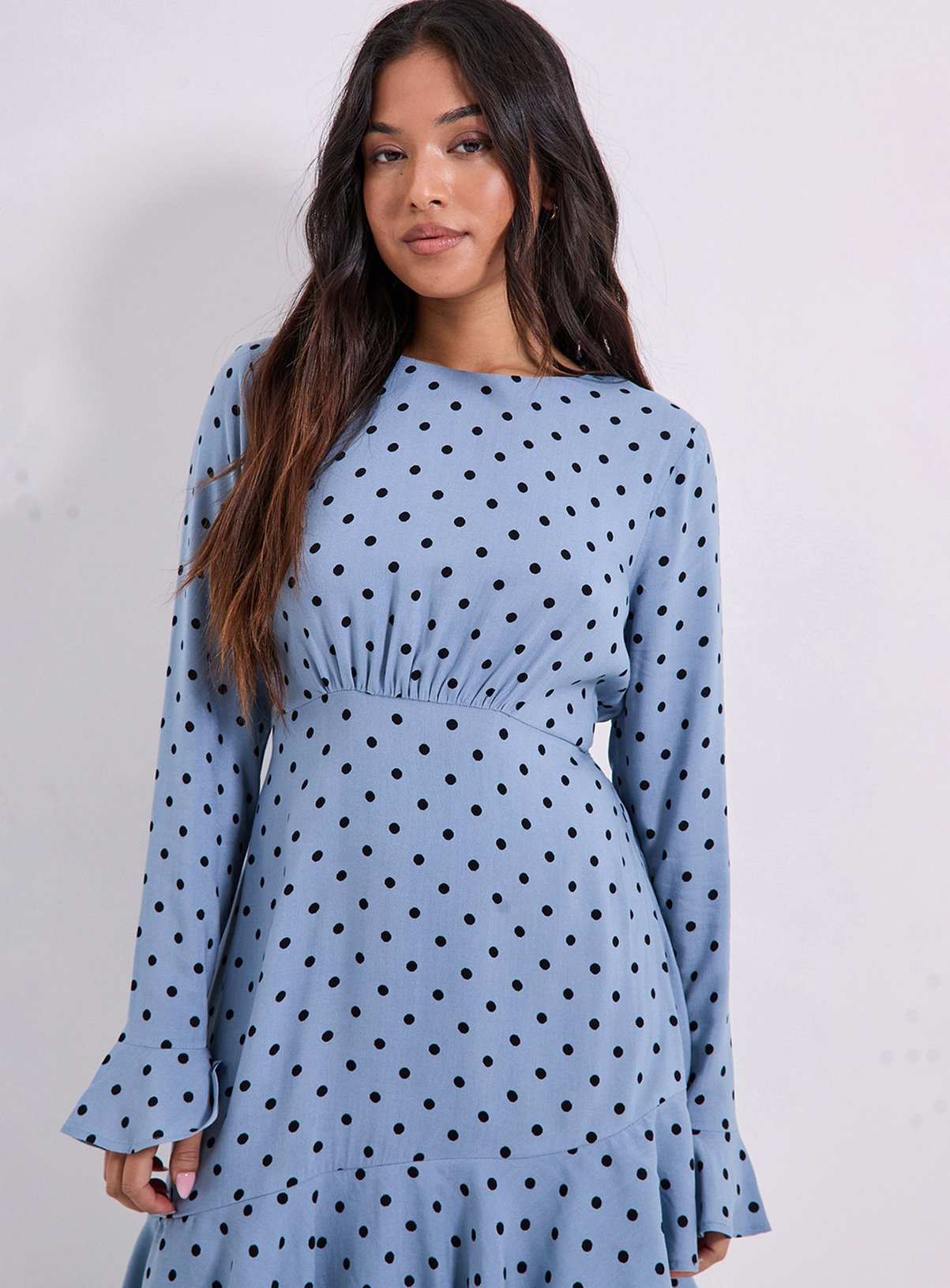 DOROTHY PERKINS Blue Spot Petite Ruffle Sleeve Frill Detail Printed Mini Dress 16 - Image 4 thumbnail