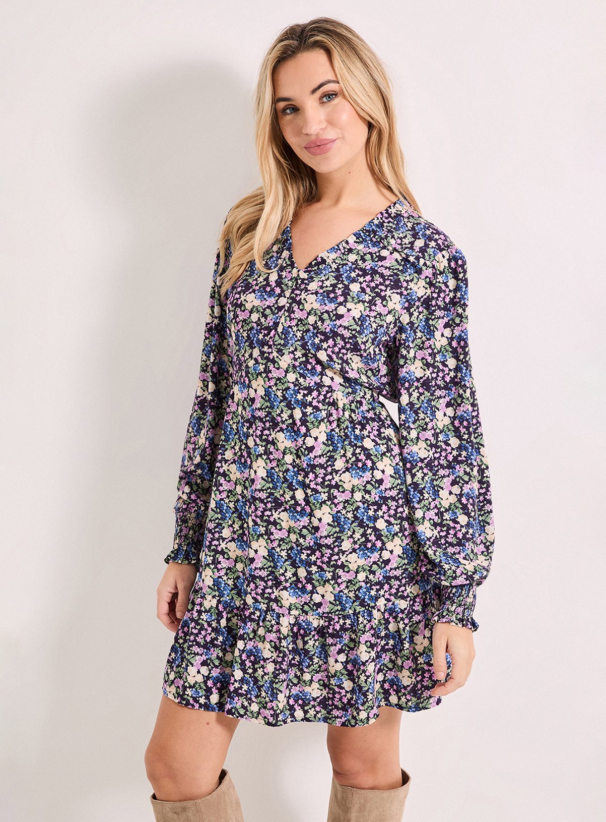 DOROTHY PERKINS Frill Detail Tiered Smock Printed Mini Dress 8 - Image 1 thumbnail