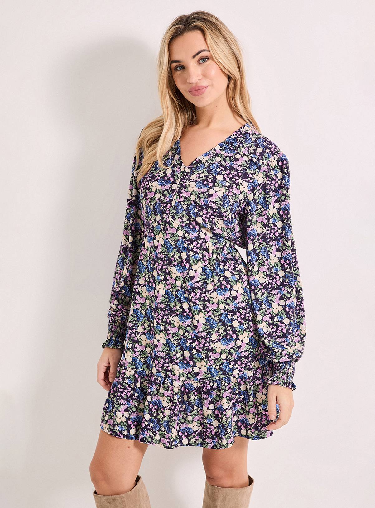 DOROTHY PERKINS Frill Detail Tiered Smock Printed Mini Dress 8 - Image 1