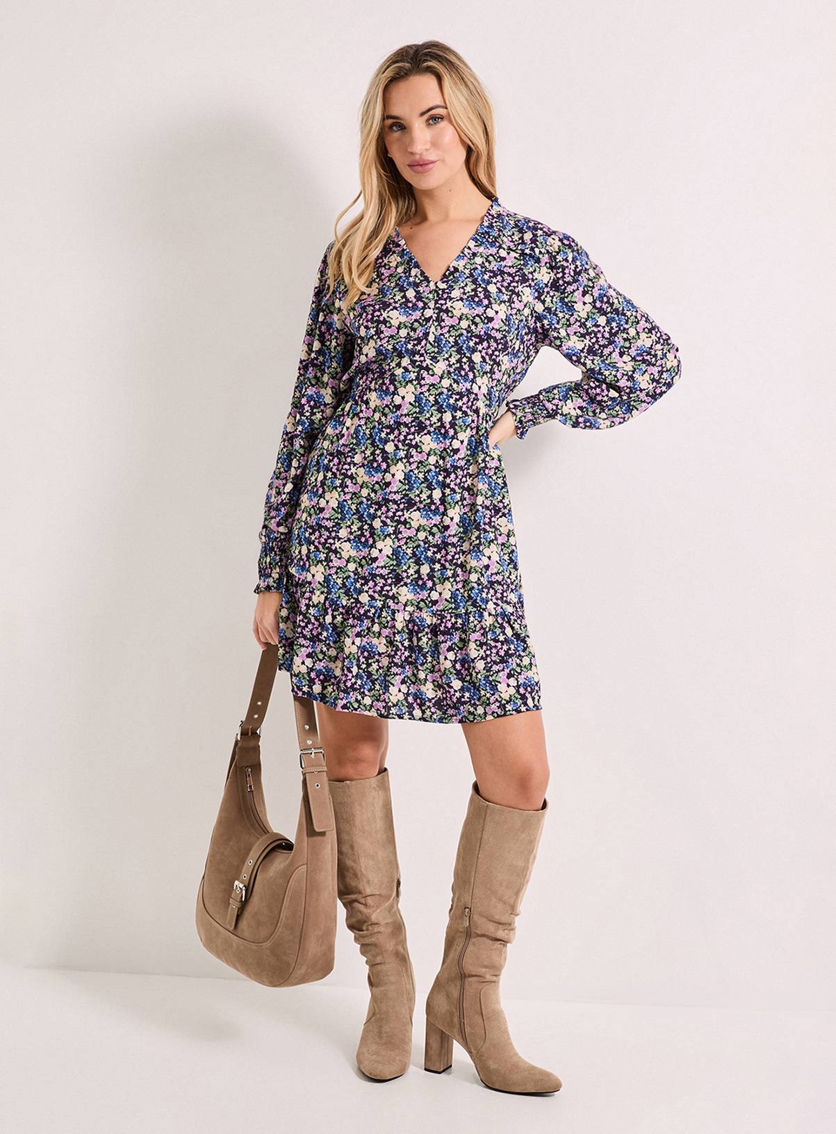 DOROTHY PERKINS Frill Detail Tiered Smock Printed Mini Dress 8 - Image 2