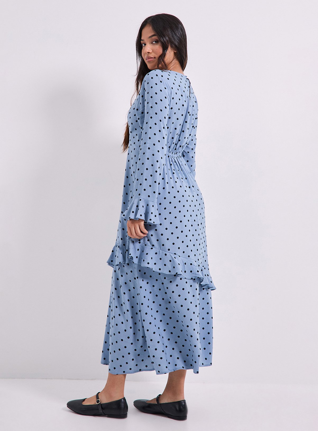 DOROTHY PERKINS Petite Frill Sleeve Ruffle Detail Printed Midaxi Dress 6 - Image 3 thumbnail