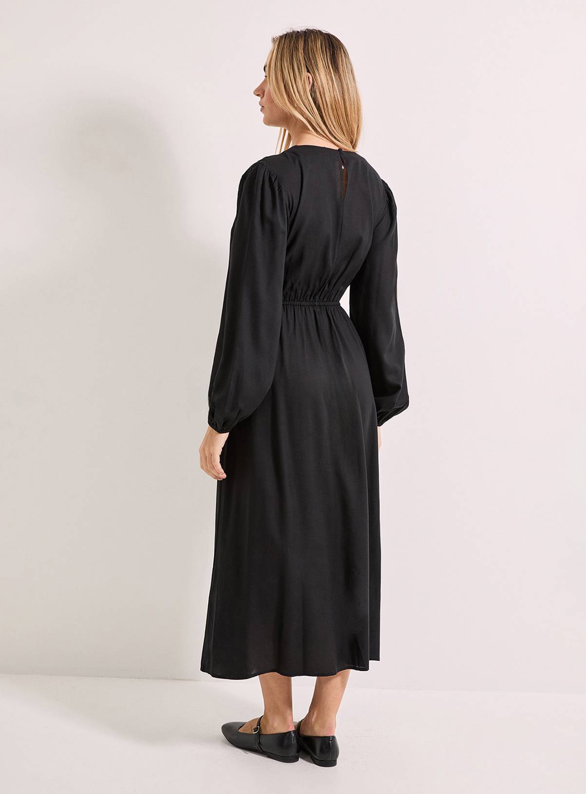 DOROTHY PERKINS Contrast Stitching Shirred Bodice V Neck Midaxi Dress 8 - Image 3