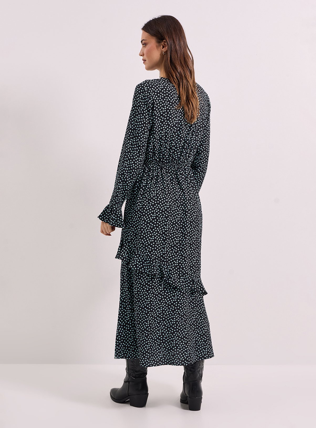 DOROTHY PERKINS Star Frill Sleeve Ruffle Detail Printed Midaxi Dress 10 - Image 3 thumbnail