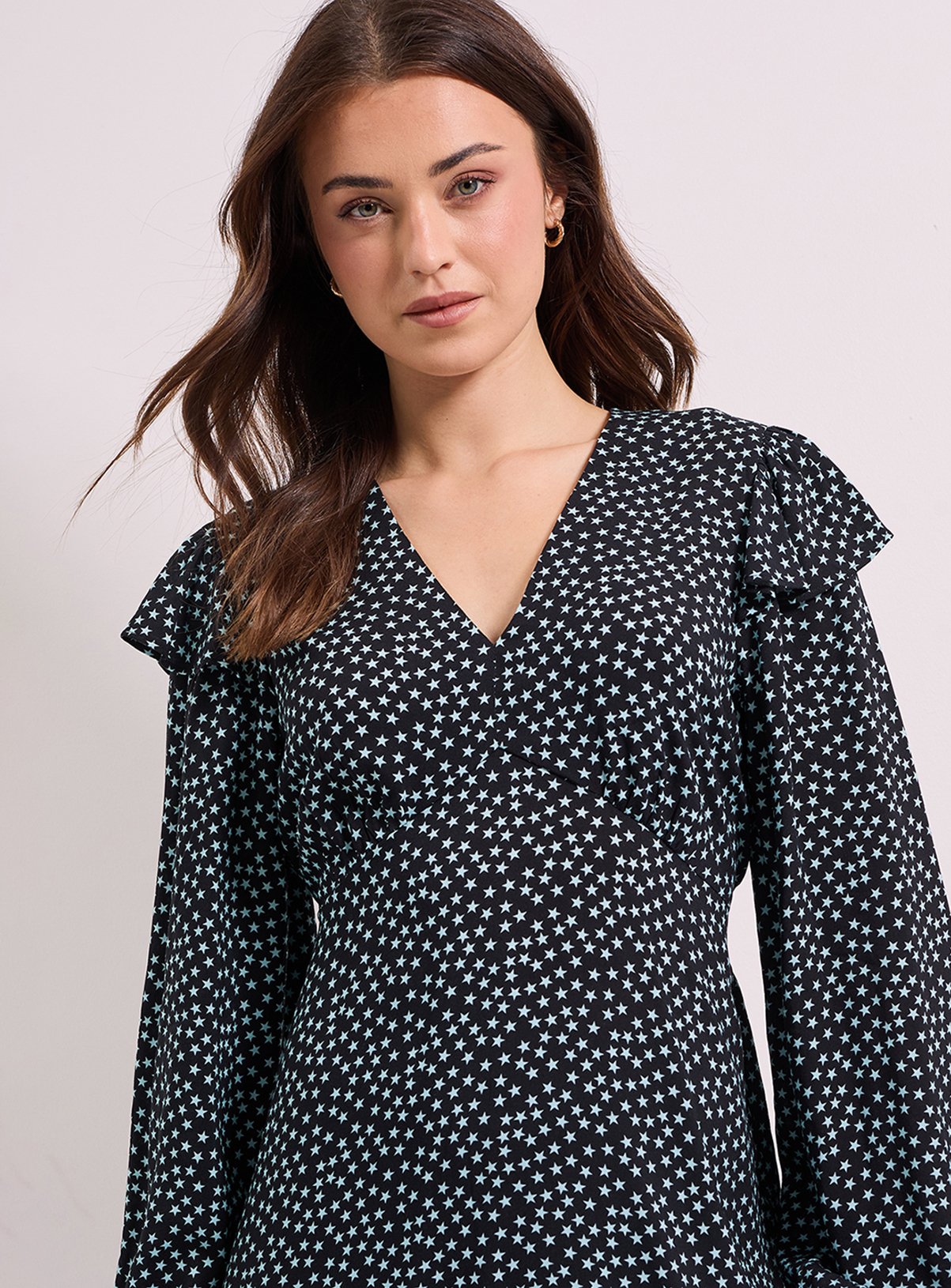 DOROTHY PERKINS Star Frill Detail Blouson Sleeve Tie Back Tiered Printed Mini Dress 16 - Image 4 thumbnail
