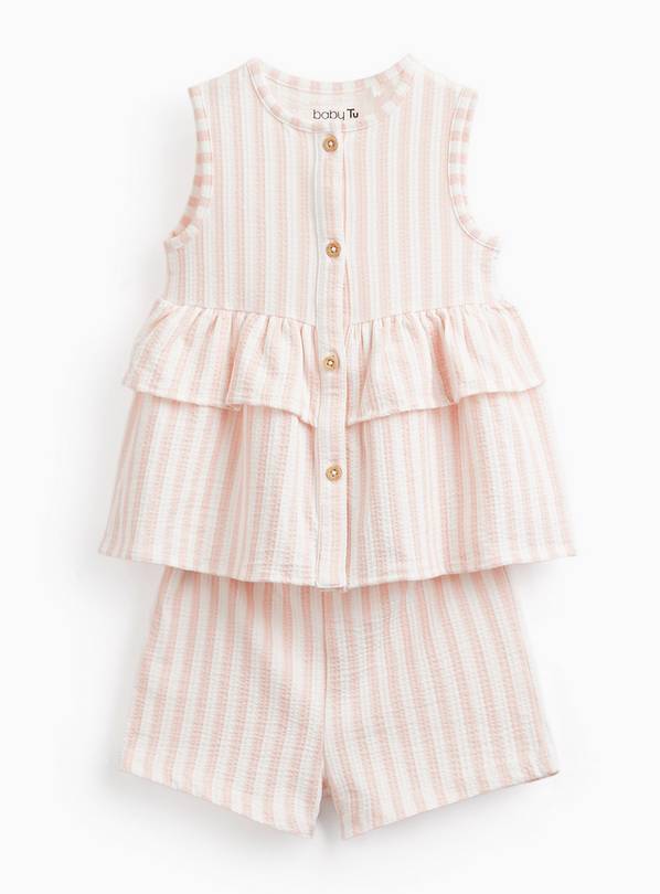 Pink Stripe Print Frill Detail Top & Shorts Set 18-24 months