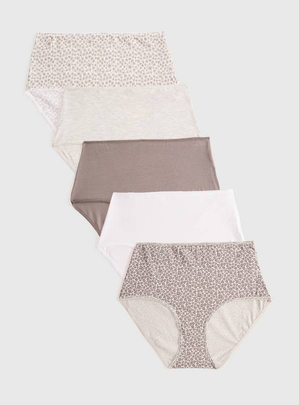 Plain & Leopard Print Full Brief Knickers 5 Pack 10