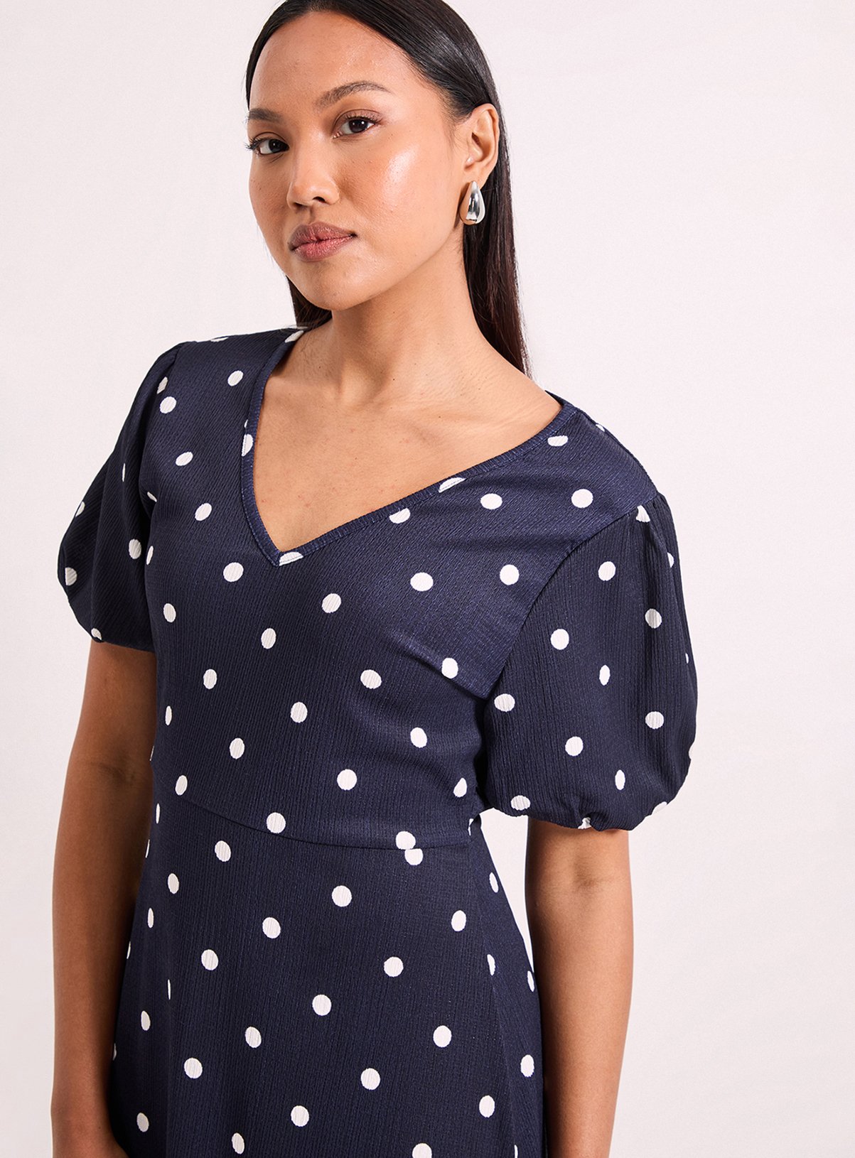 WALLIS Navy Spot Print Jersey V Neck Midi Tea Dress 12 - Image 2 thumbnail