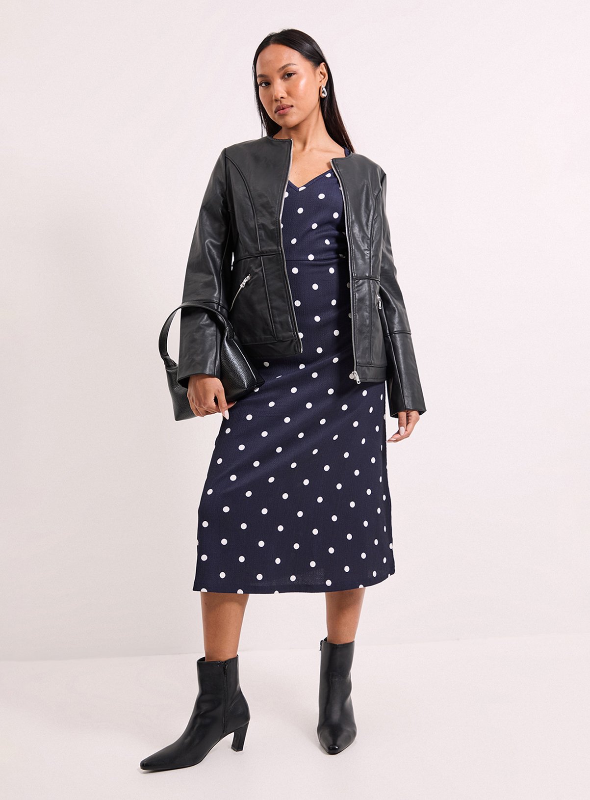WALLIS Navy Spot Print Jersey V Neck Midi Tea Dress 12 - Image 4 thumbnail