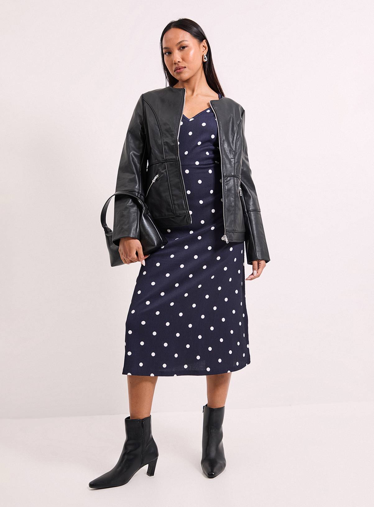WALLIS Navy Spot Print Jersey V Neck Midi Tea Dress 12 - Image 4