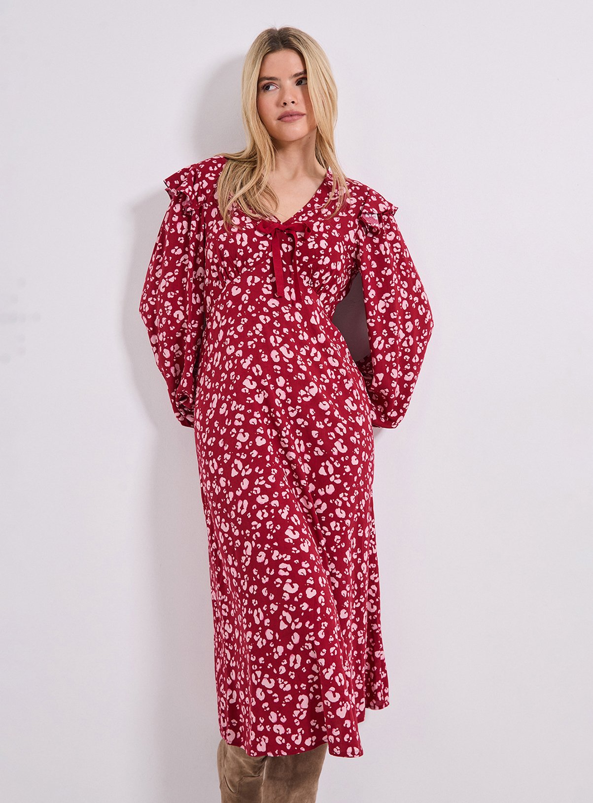 DOROTHY PERKINS Pink Animal Contrast Bow Detail Frill Printed Midaxi Dress 12 - Image 2 thumbnail