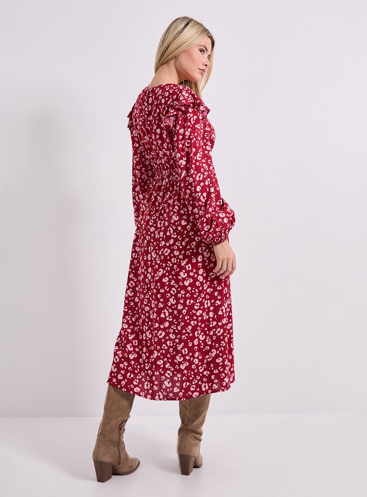DOROTHY PERKINS Pink Animal Contrast Bow Detail Frill Printed Midaxi Dress 12 - Image 3 thumbnail