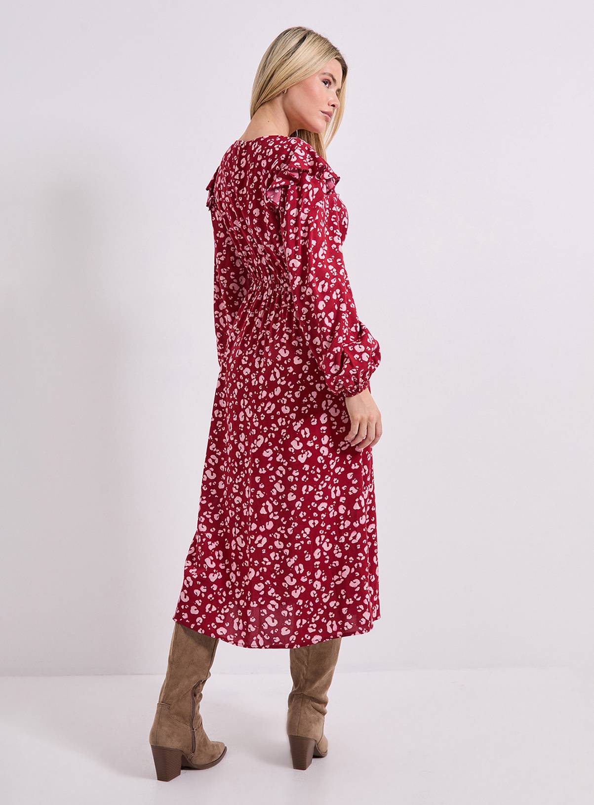 DOROTHY PERKINS Pink Animal Contrast Bow Detail Frill Printed Midaxi Dress 12 - Image 3