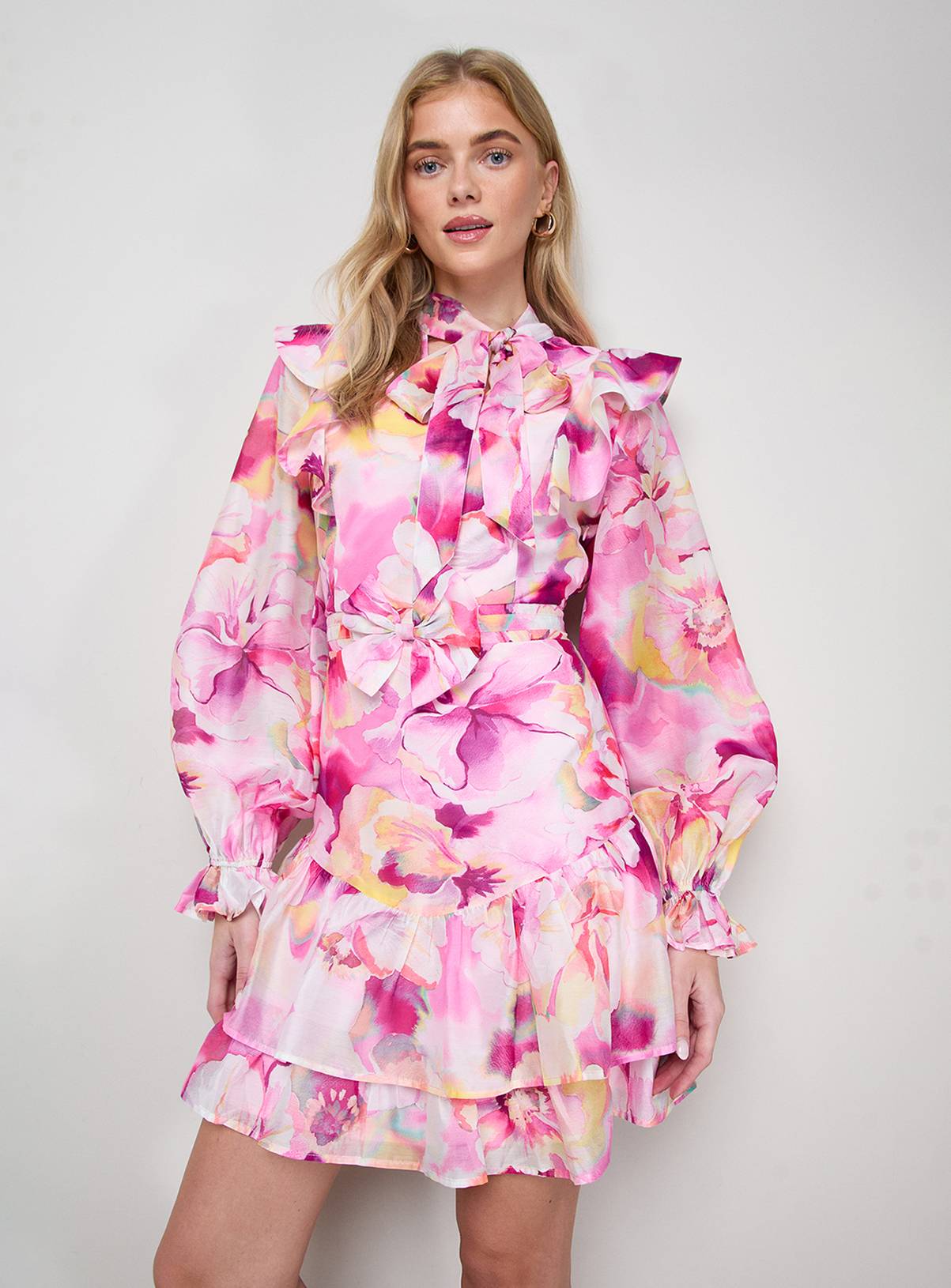 OASIS Tie Neck Ruffle Fit And Flare Mini Dress 12 - Image 1
