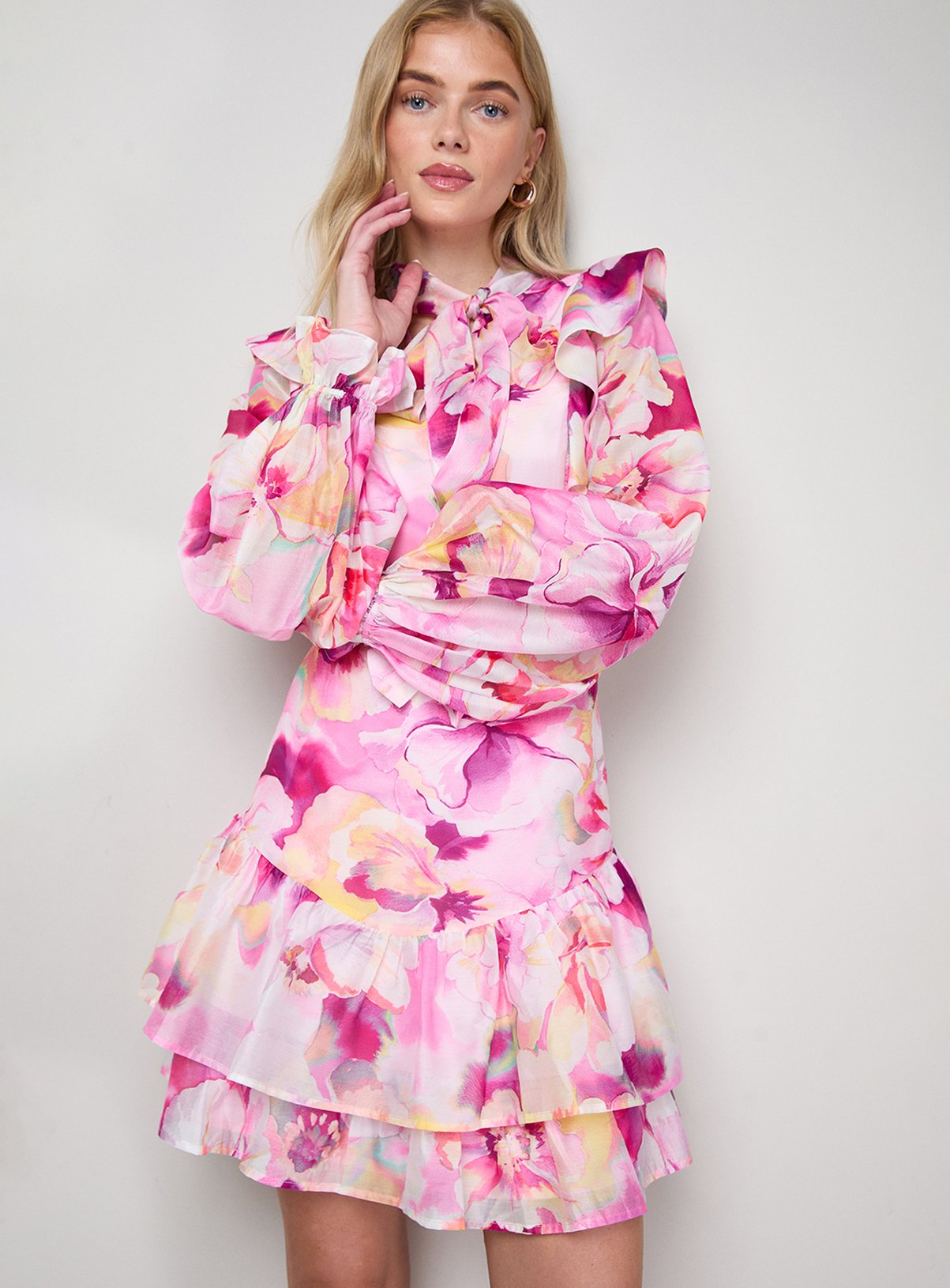 OASIS Tie Neck Ruffle Fit And Flare Mini Dress 12 - Image 4 thumbnail