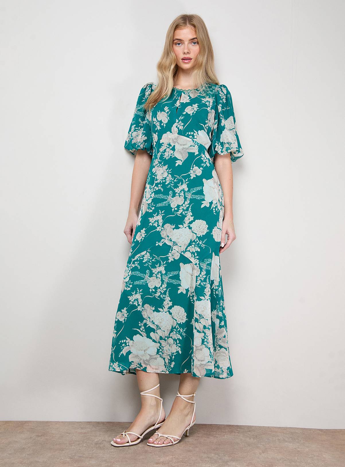 OASIS Puff Sleeve Trim Detail Panelled Tea Dress 6 - Image 1