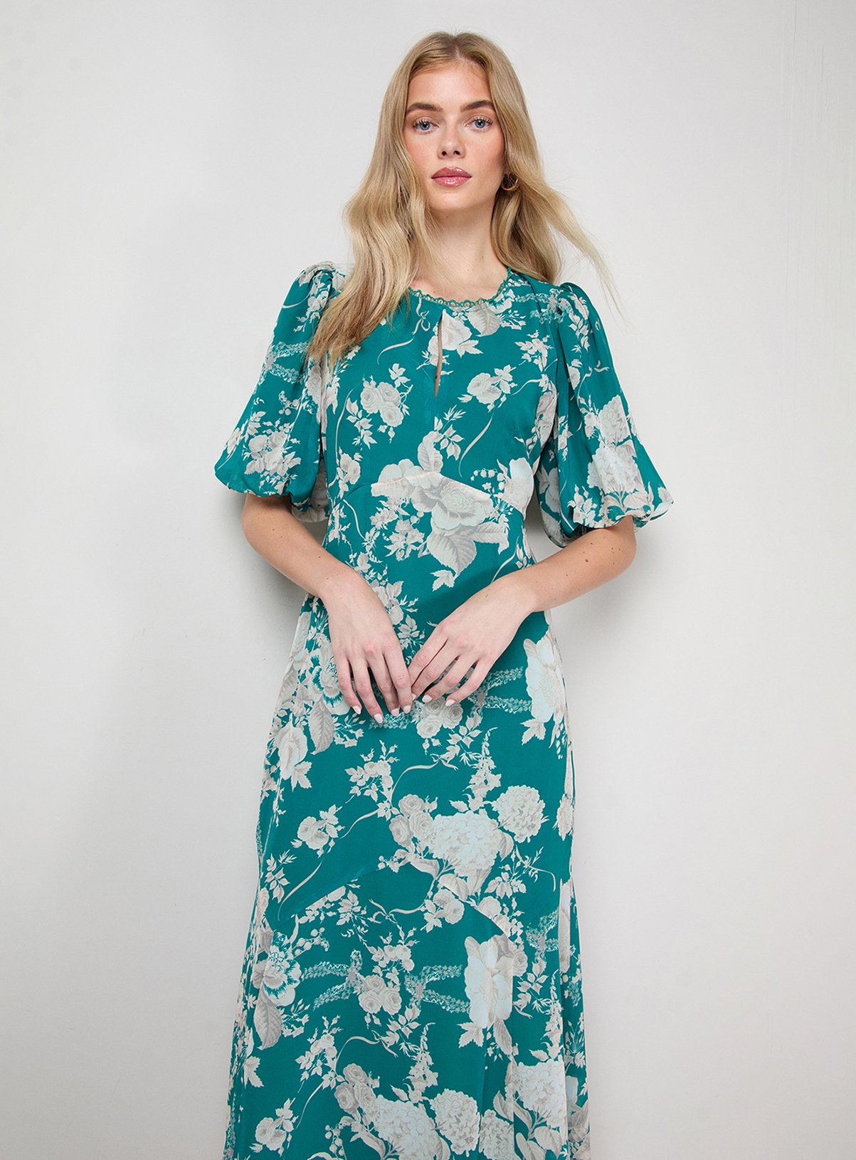 OASIS Puff Sleeve Trim Detail Panelled Tea Dress 6 - Image 2 thumbnail