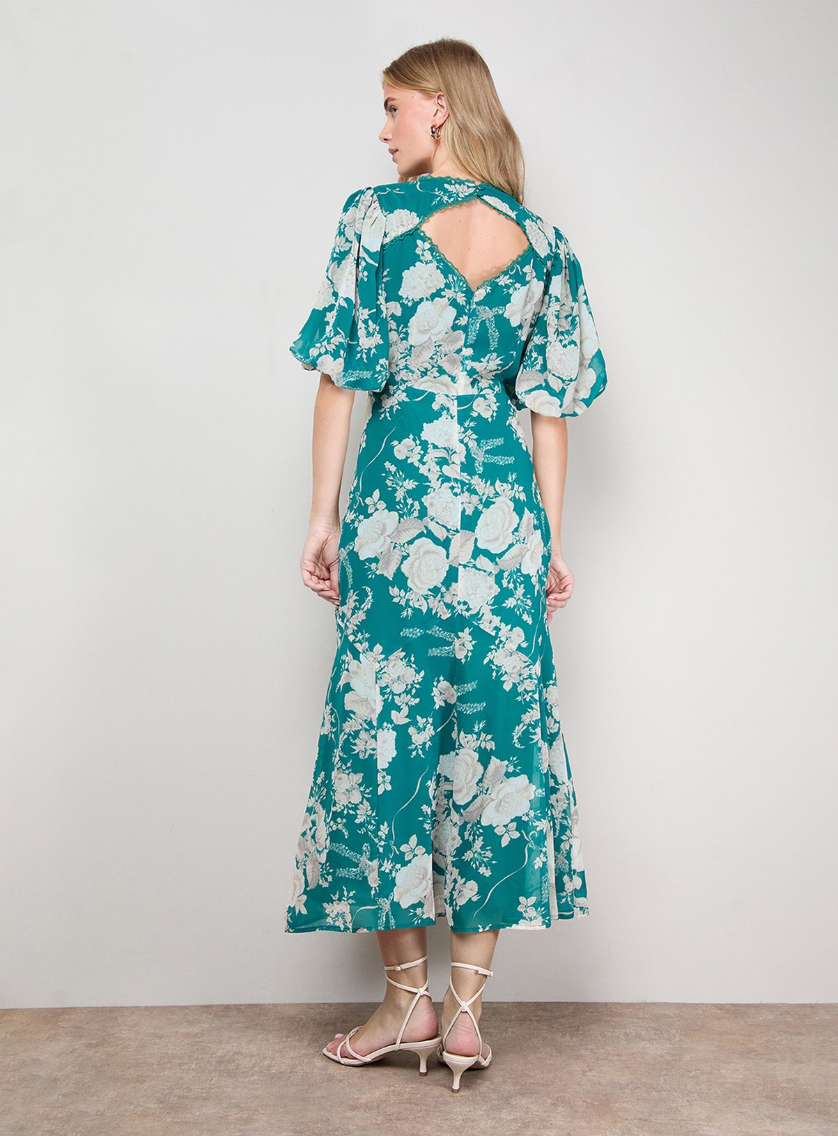 OASIS Puff Sleeve Trim Detail Panelled Tea Dress 6 - Image 3 thumbnail