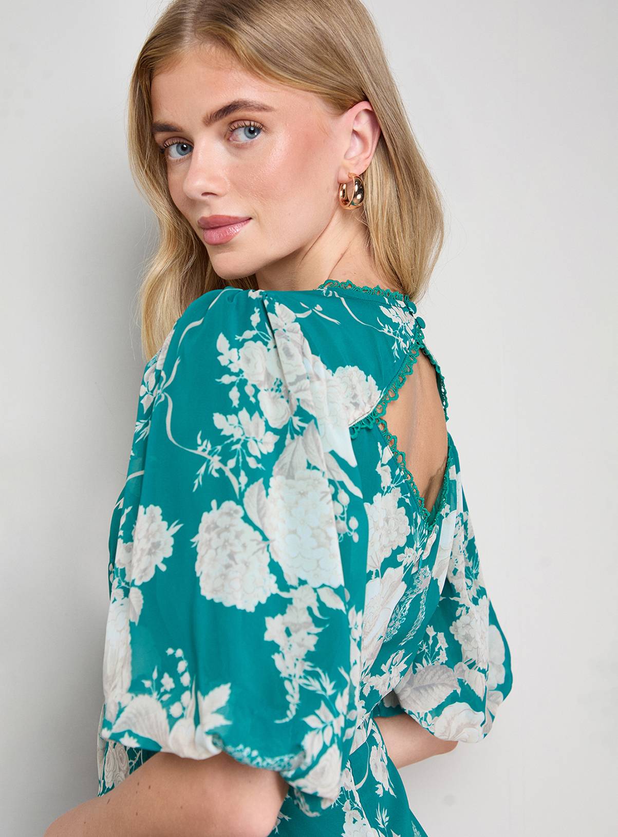 OASIS Puff Sleeve Trim Detail Panelled Tea Dress 6 - Image 4