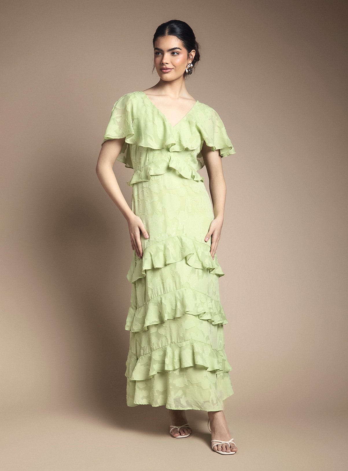 OASIS Jacquard Ruffle Maxi Dress 6 - Image 1 thumbnail