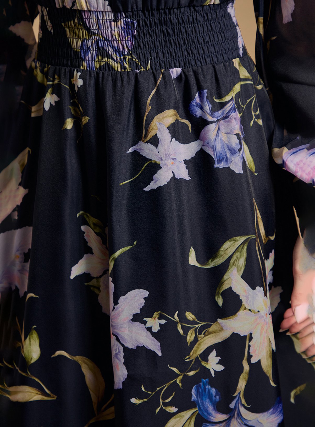 OASIS Floral Organza Shirred Waist Midi Dress 6 - Image 5 thumbnail
