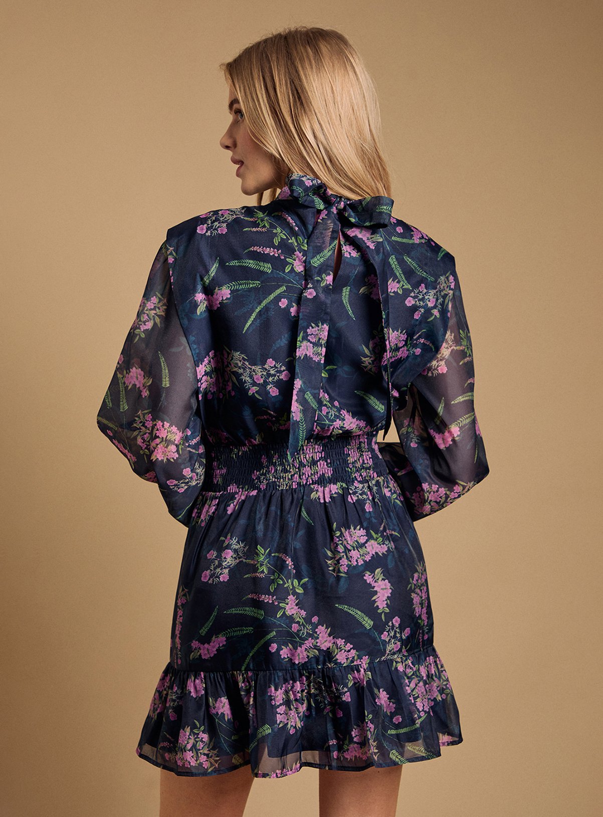 OASIS Organza Shirred Waist Mini Dress 16 - Image 3 thumbnail