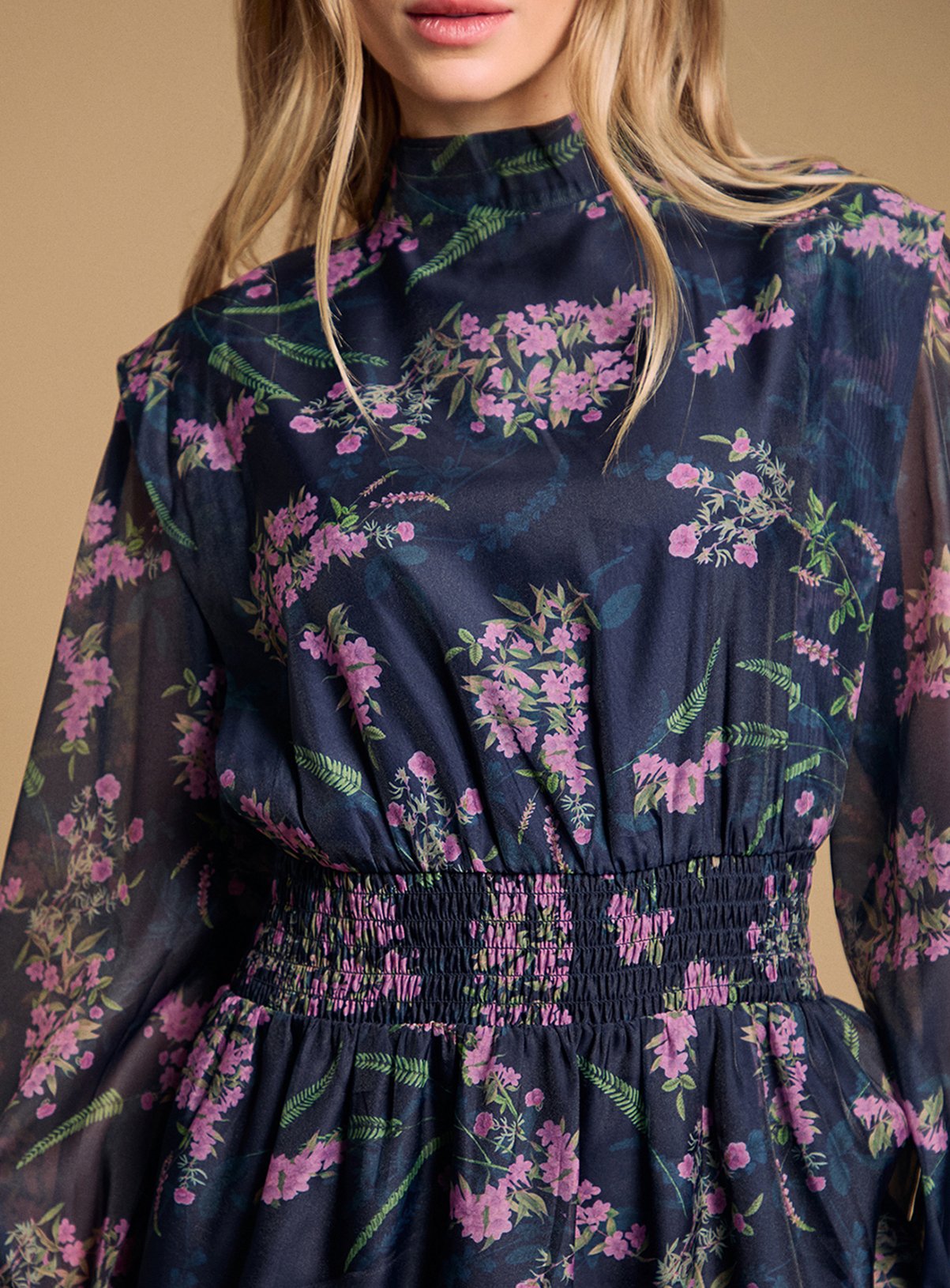 OASIS Organza Shirred Waist Mini Dress 16 - Image 5 thumbnail