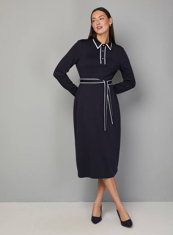 WALLIS Ponte Collar Contrast Midi Dress Navy 8